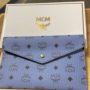 MCM Blue Clutch with Black Accents